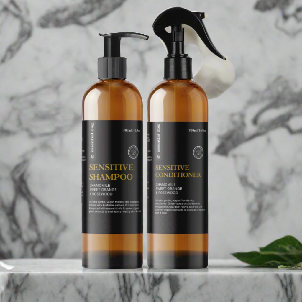 Natural Sensitive Dog Shampoo and Conditioner 2 Pack (Chamomile, Sweet Orange and Rosewood) – 2 x 500ml