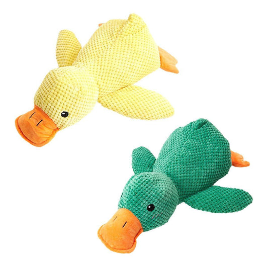 Plush Cartoon Duck Dog Toy Interactive Squeaky Pet Toy Durable Fun Chew Toy - Green