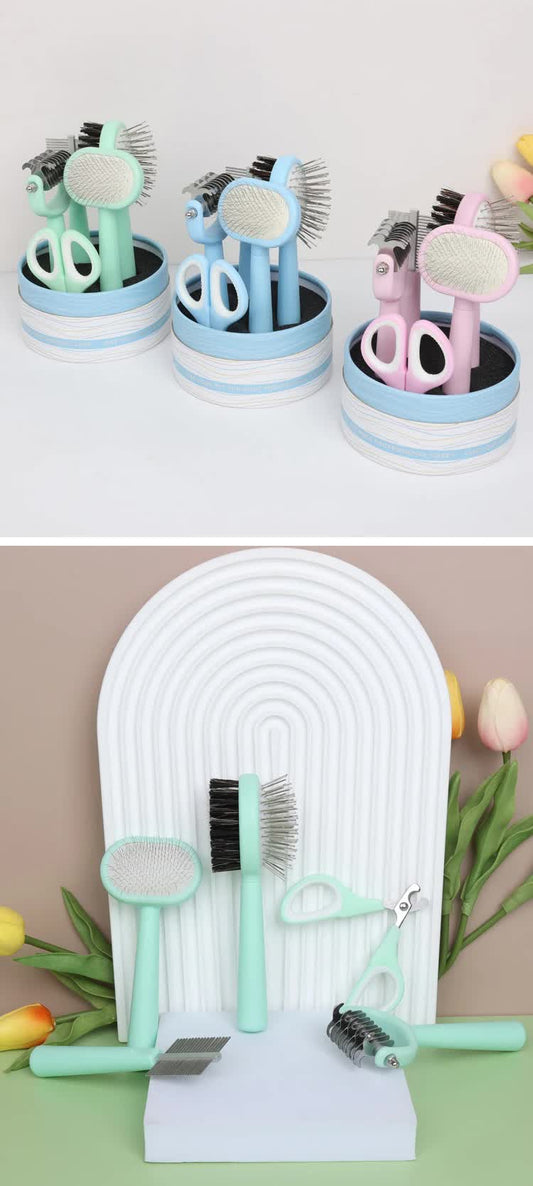 Pink Complete 5-in-1 Pet Grooming Care Kit - Professional Deshedding Brushes, Combs & Nail Clippers Set for Dogs & Cats